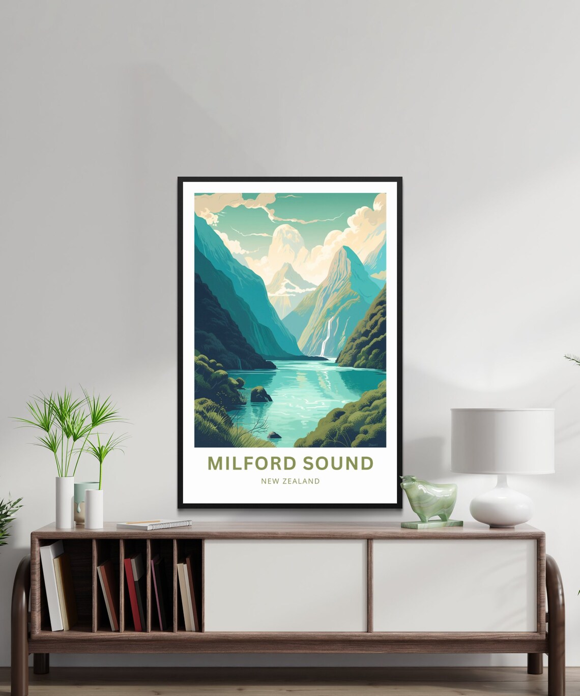 Milford Sound New Zealand Fjord Waterfalls Personalized Travel Poster - Image 2