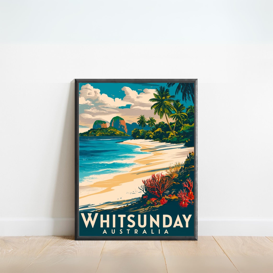 Whitsunday Australia Tropical Beach Palm Island Vintage Poster