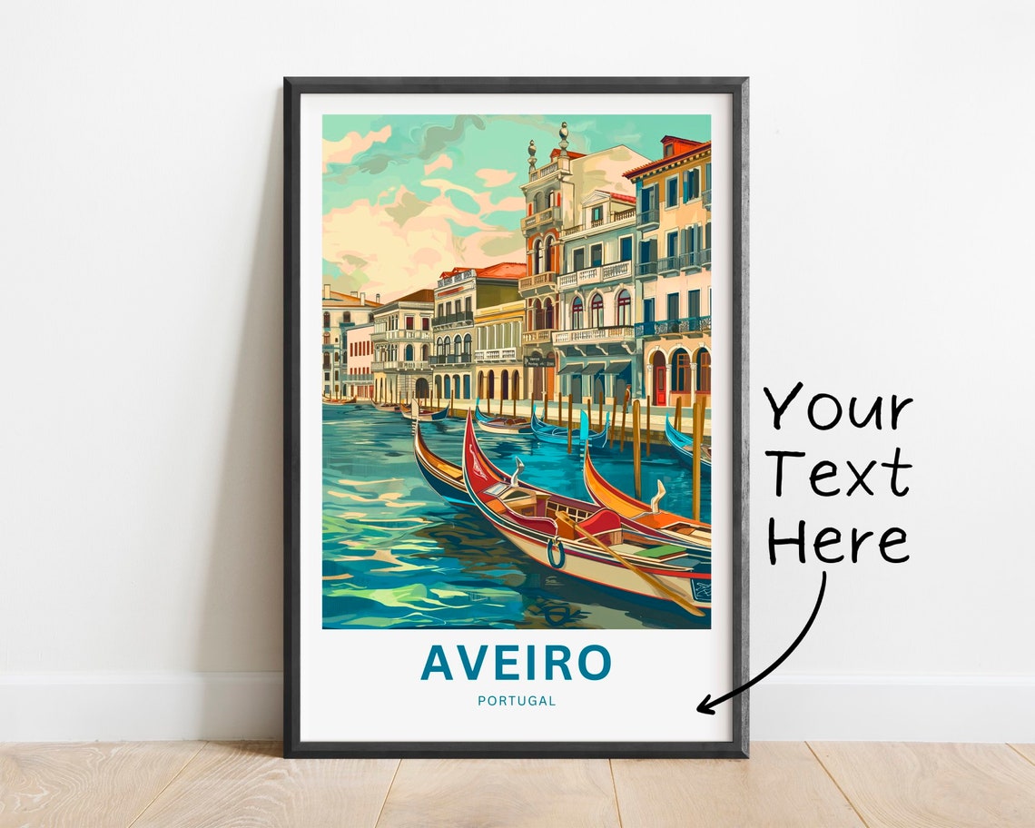 Aveiro Portugal Teal Sky Gondolas Canal View Retro Travel Poster