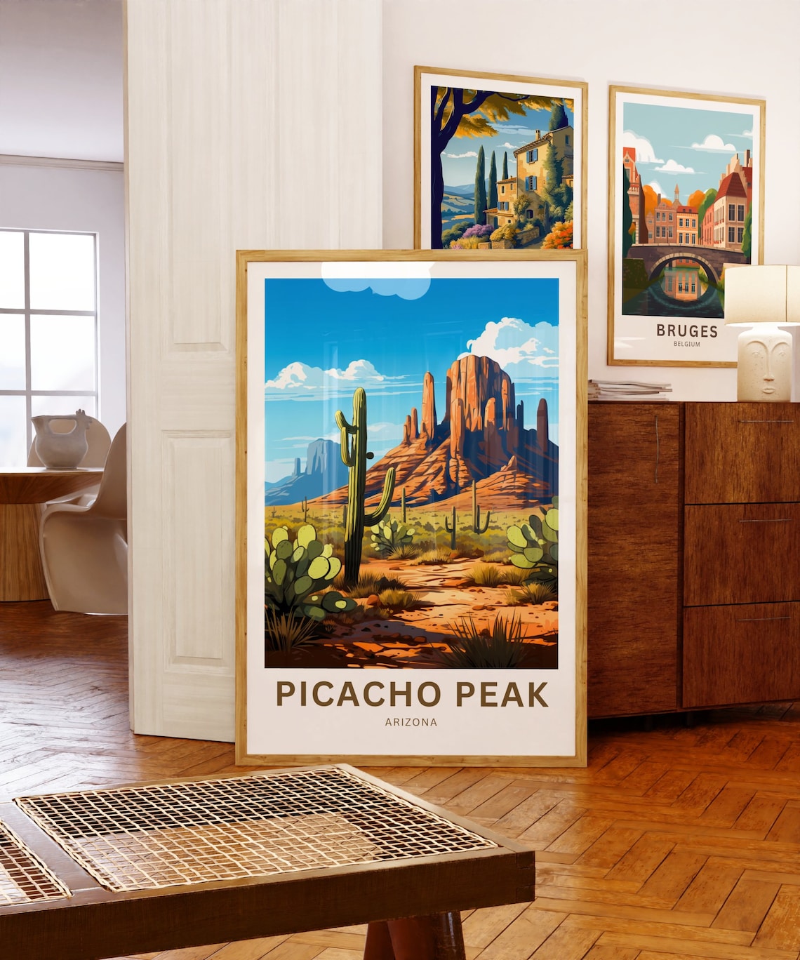 Picacho Peak Arizona Desert Saguaro Sunset Rock Art Travel Poster - Image 5