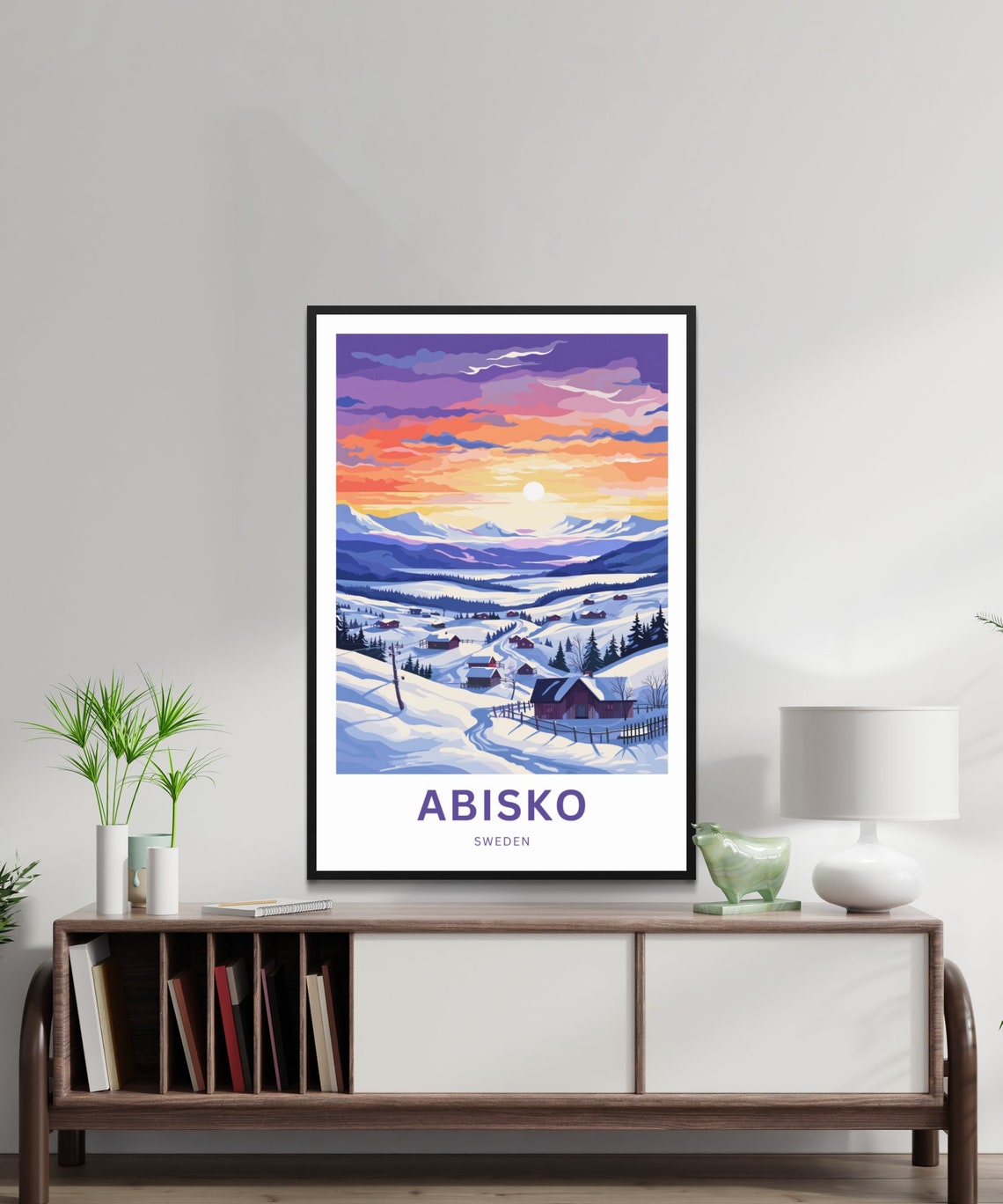 Abisko Sweden Arctic Winter Village Glowing Red Cabins Poster - Image 2