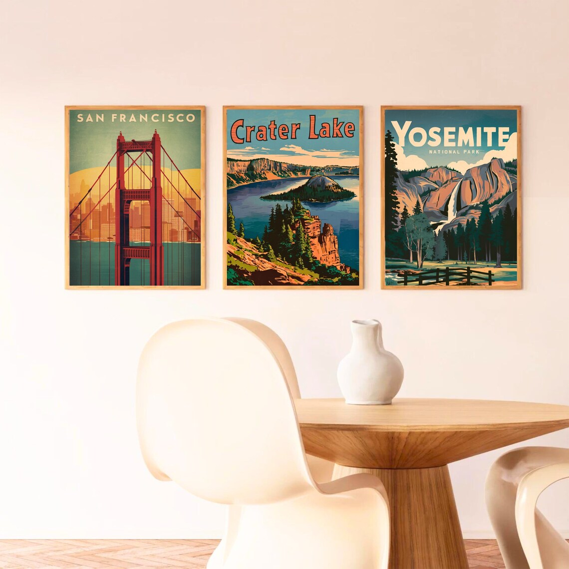 Crater Lake Oregon Vintage Travel Wizard Island Cliff Scene Poster - Image 2