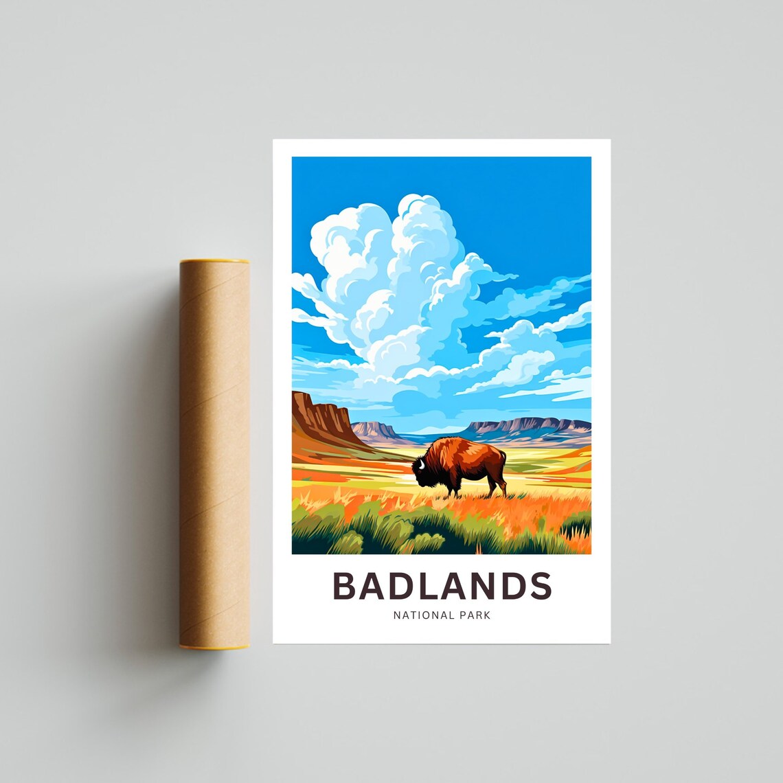 Badlands National Park Bison Grazing Prairie Retro Travel Poster - Image 4