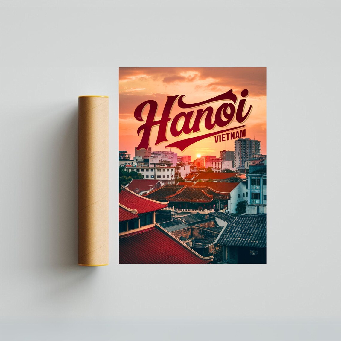 Hanoi Vietnam Travel Poster with Sunset Cityscape and Rooftop Views - Image 4