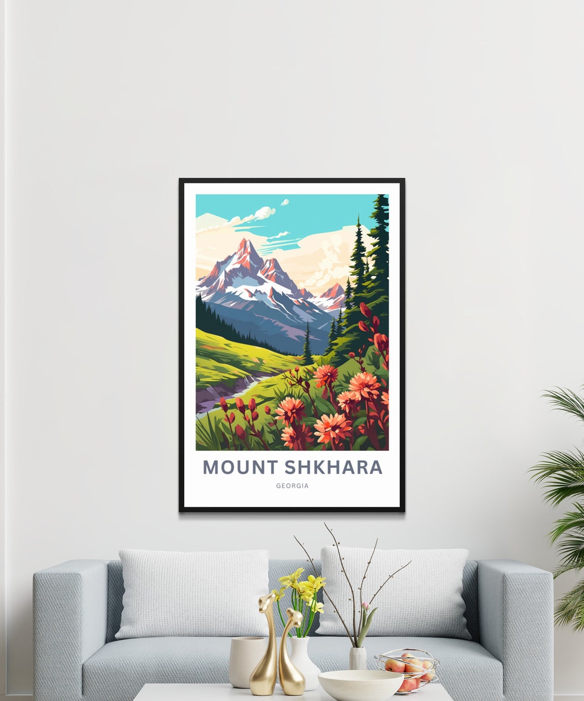 Mount Shkhara Georgia Alpine Wildflower Meadow Personalized Poster - Image 3
