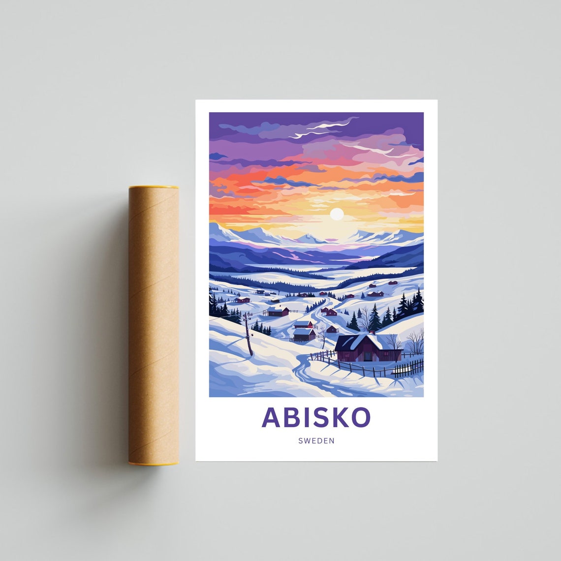 Abisko Sweden Winter Sunset Over Snowy Village Valleys Poster - Image 4