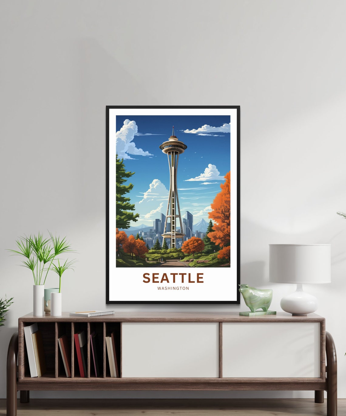 Seattle Space Needle Autumn Skyline Fall Foliage View Poster - Image 2