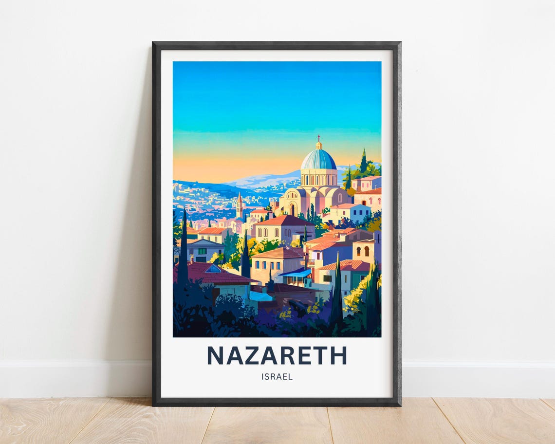 Nazareth Israel Old City Domed Church Skyline View Travel Poster