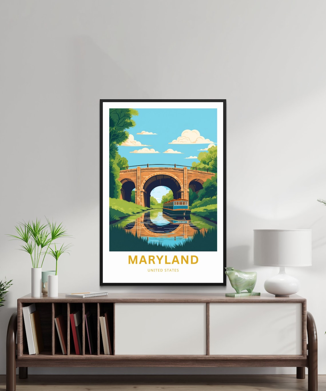 Maryland Stone Arch Canal Bridge Riverboat United States Poster - Image 2