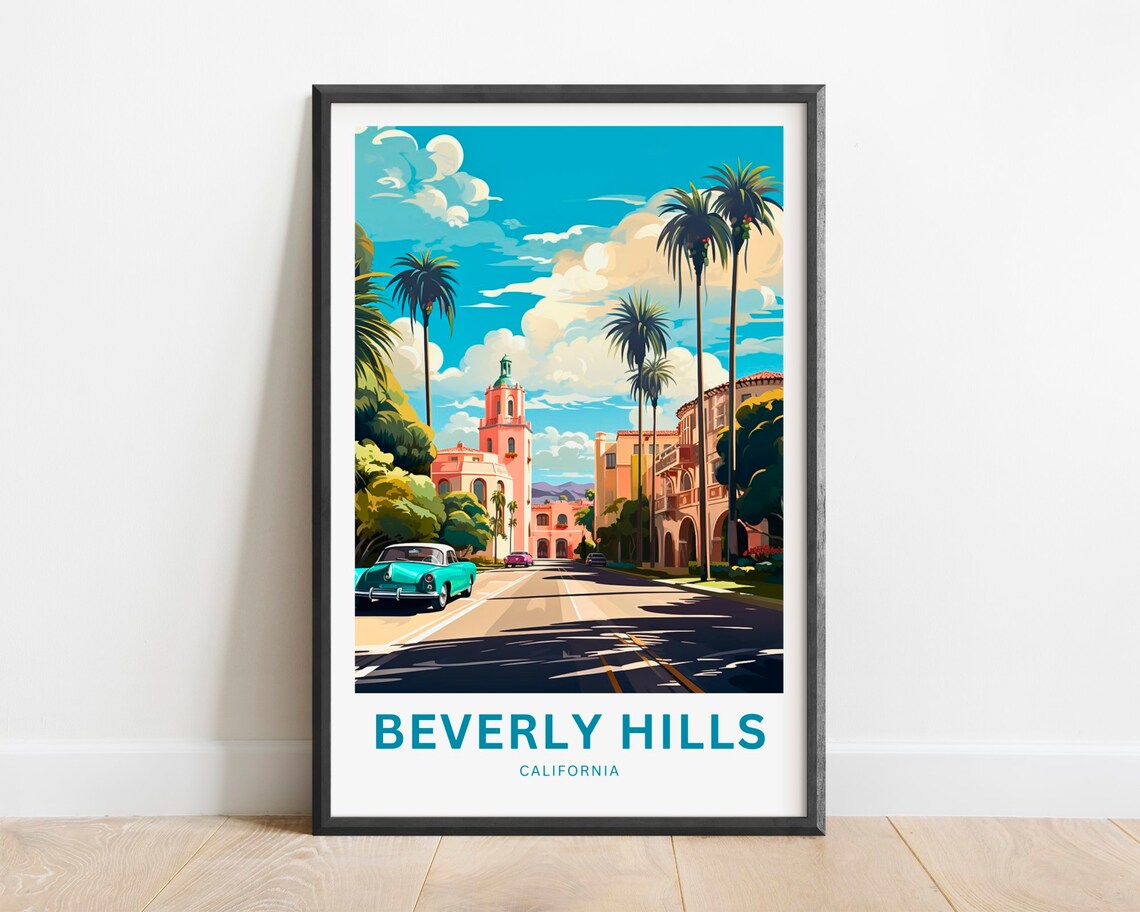 Beverly Hills California Classic Car Street Vintage Travel Poster