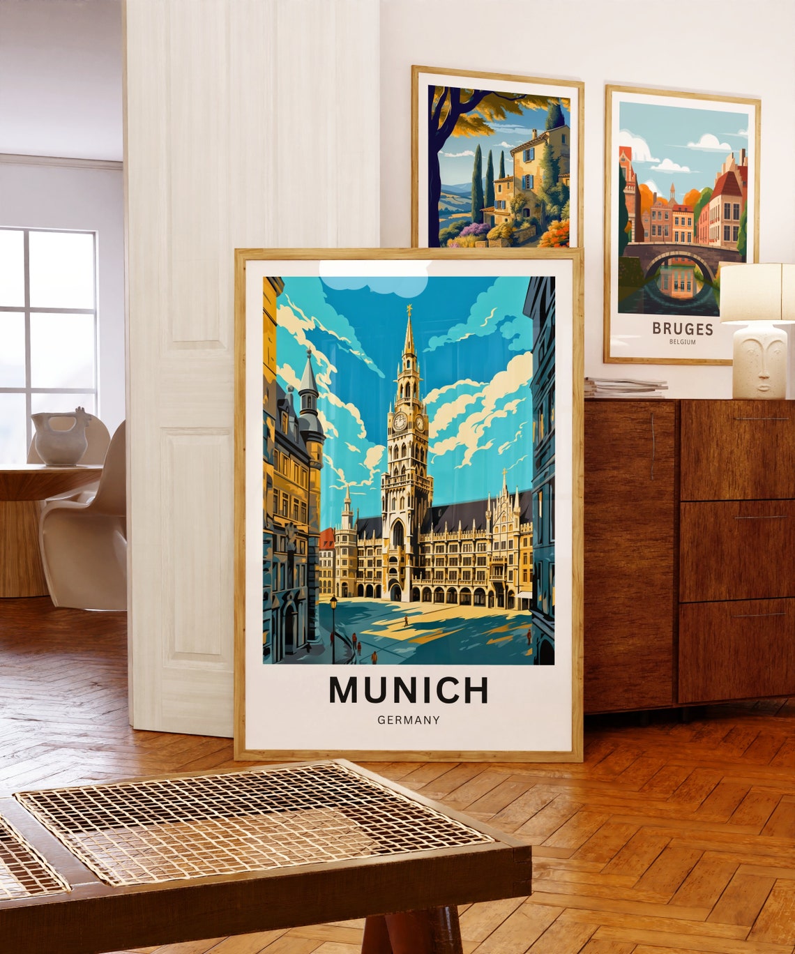 Munich Germany New Town Hall Clock Tower Square Retro Poster - Image 5