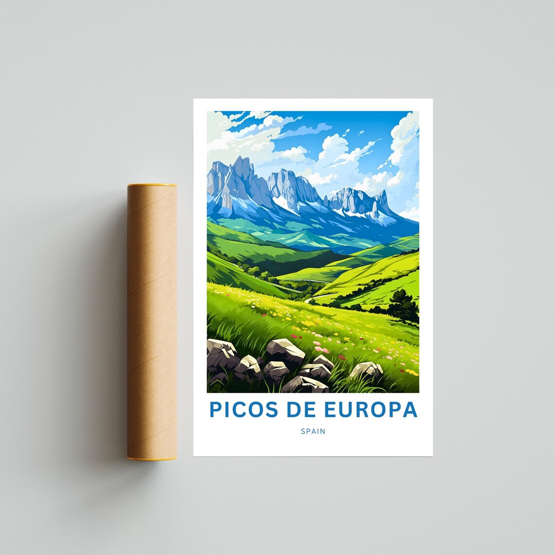 Picos De Europa Spain Wildflower Meadow Mountain Peaks Travel Poster - Image 4
