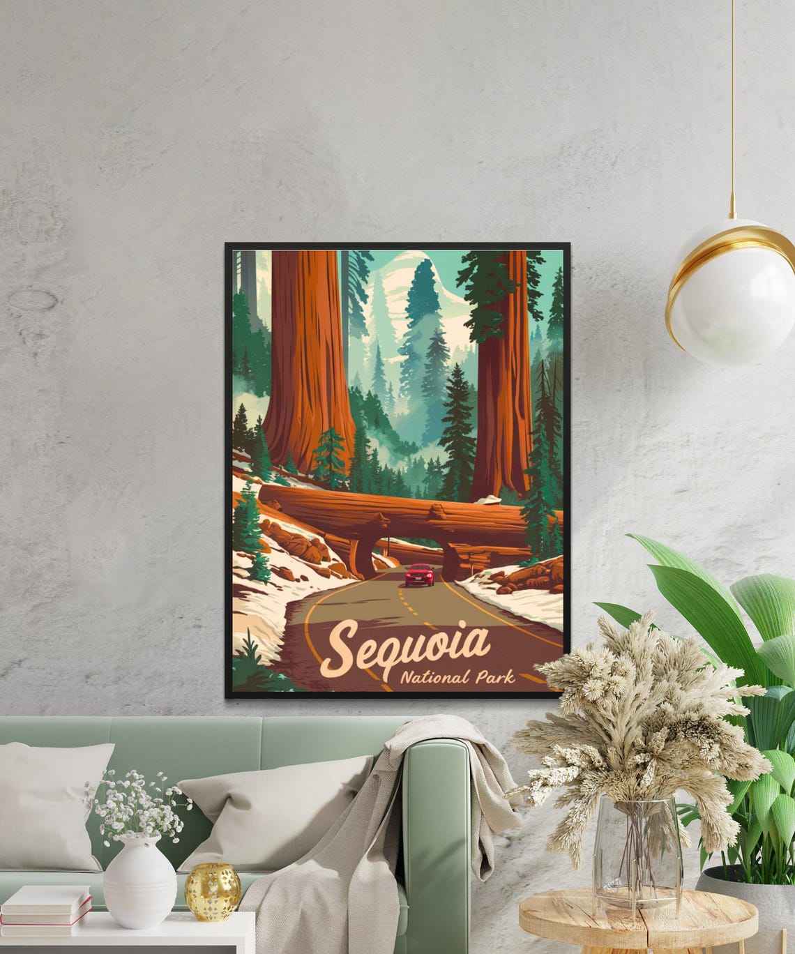 Sequoia National Park Giant Trees Tunnel Log Vintage Art Poster - Image 3