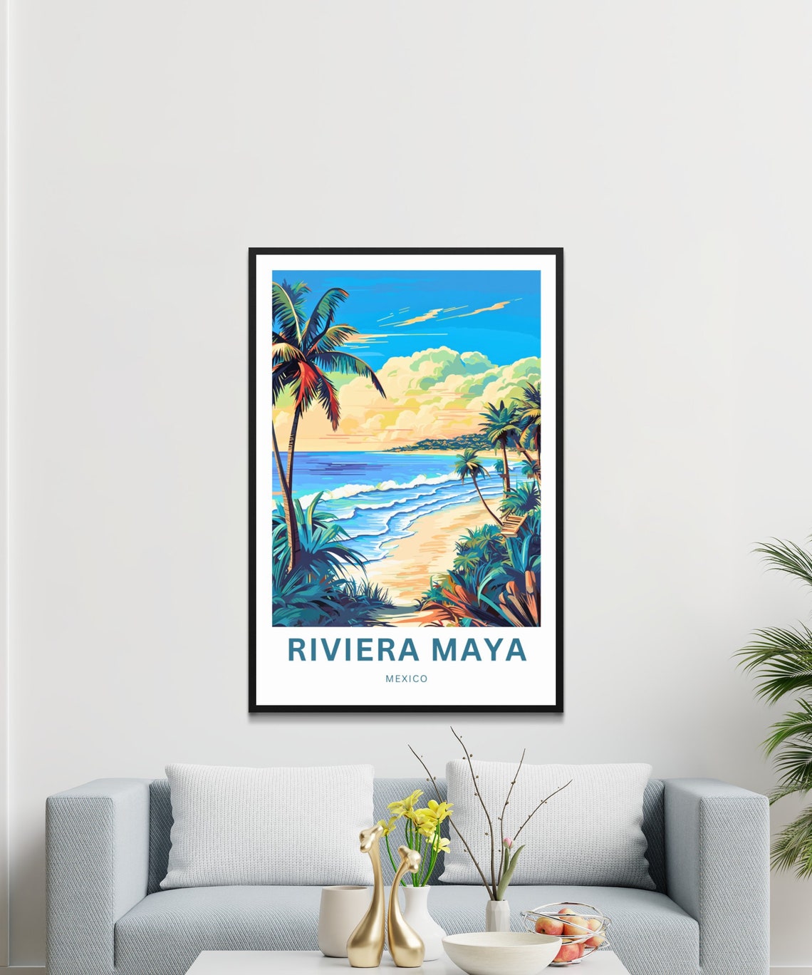 Riviera Maya Mexico Tropical Beach Palm Trees Art Travel Poster - Image 3