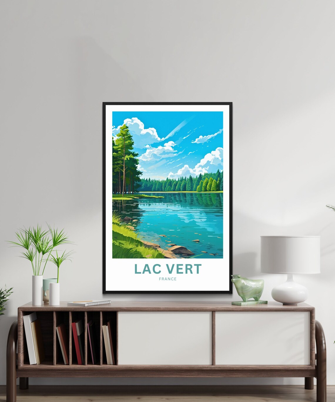 Lac Vert France Forest Lake Reflection Retro Travel Poster Art - Image 3