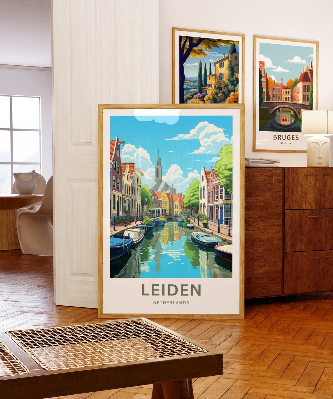 Leiden Netherlands Personalized Canal Boats Scene Custom Travel Poster - Image 5