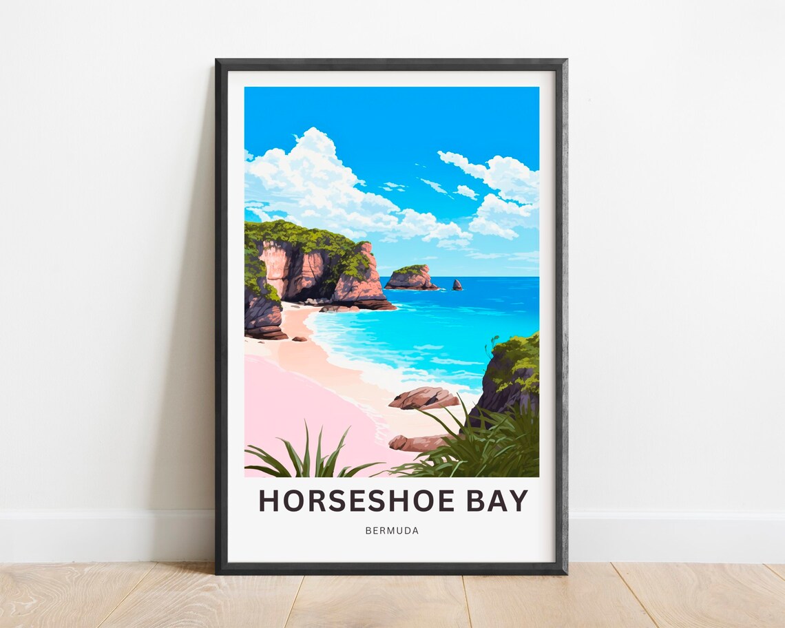 Horseshoe Bay Bermuda Pink Sand Cove Daytime View Travel Poster