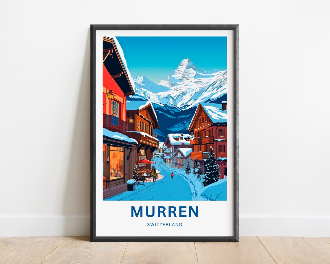 Murren Switzerland Snowy Alpine Village Street Winter Travel Poster