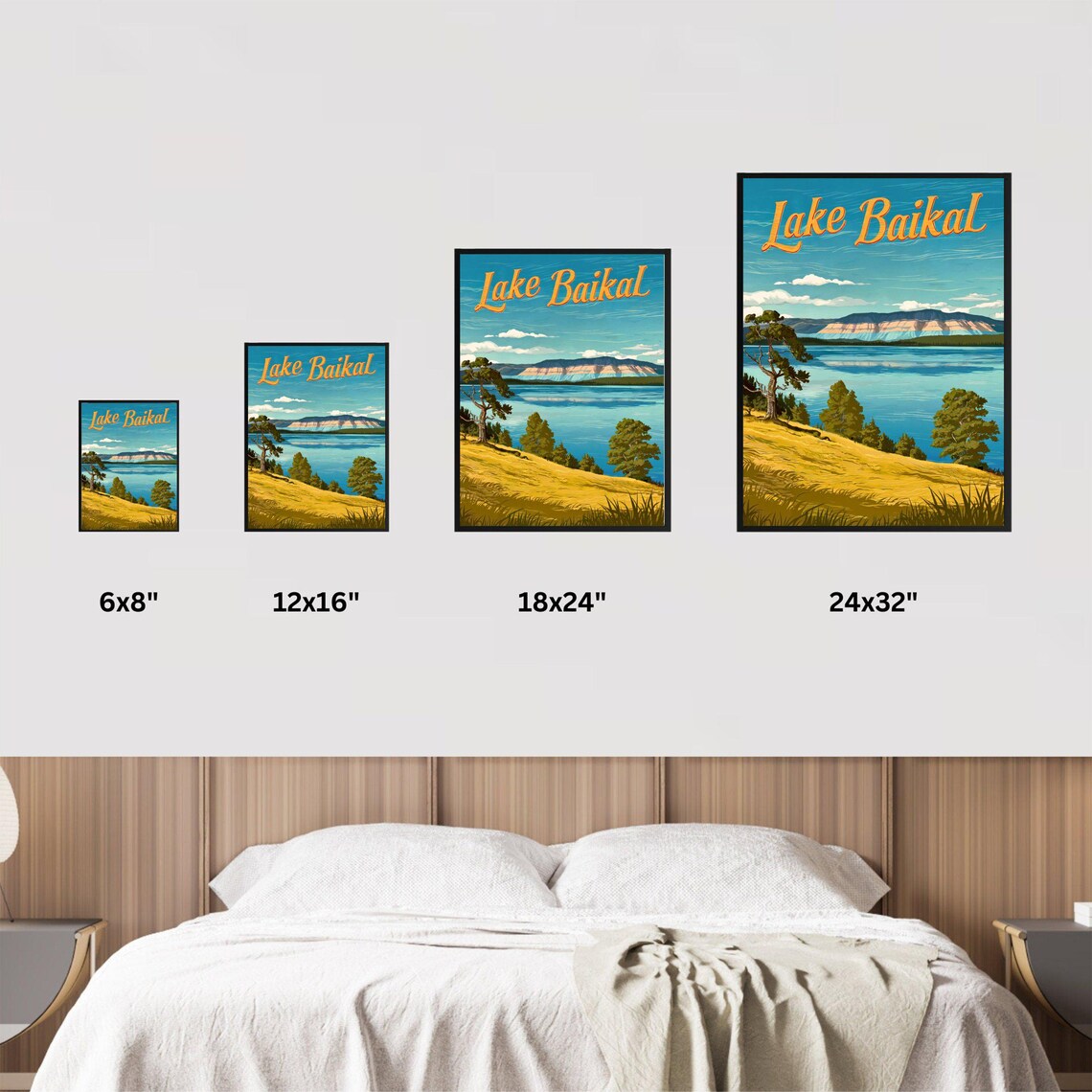Lake Baikal Vintage Poster with Golden Shore and Calm Waters Art - Image 3