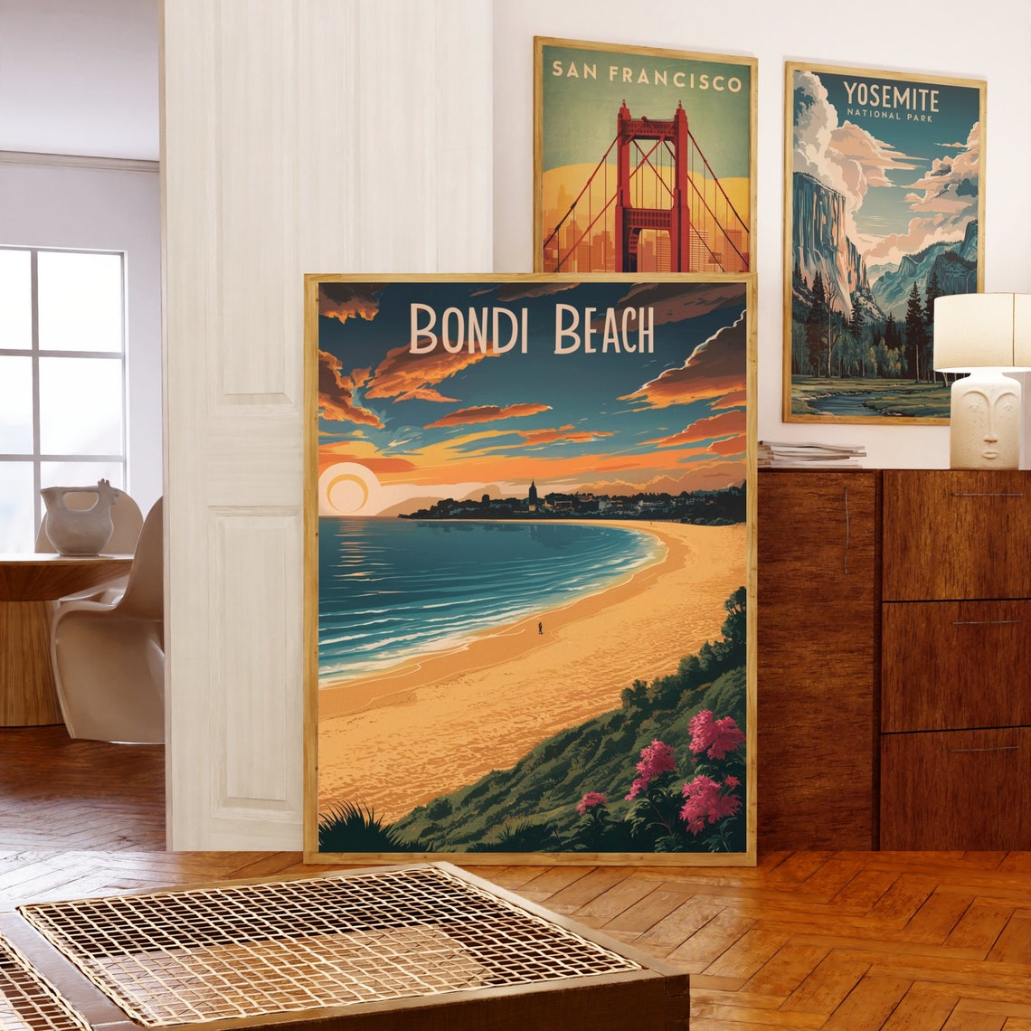 Bondi Beach Fiery Sunset Clouds Lone Walker Golden Shore Poster - Image 5