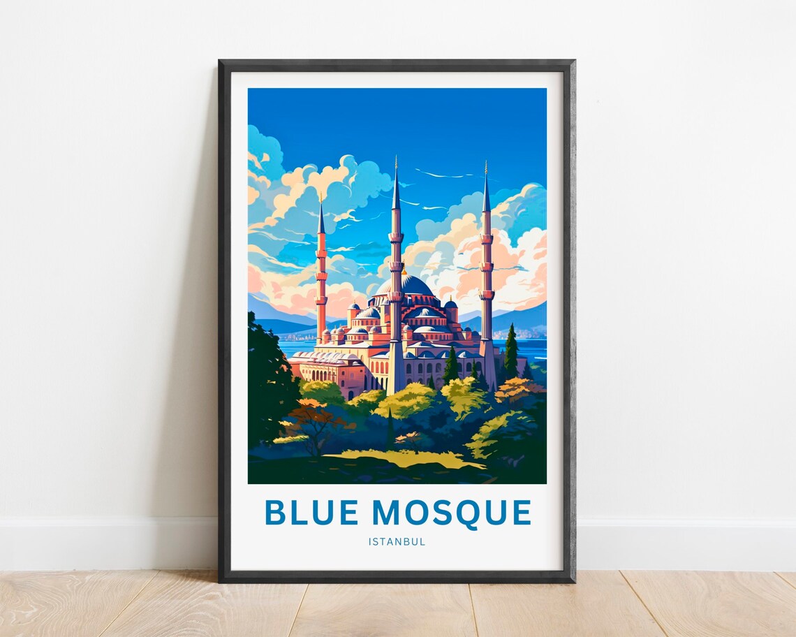 Blue Mosque Istanbul Turkey Grand Minarets Sunset Sky Travel Poster
