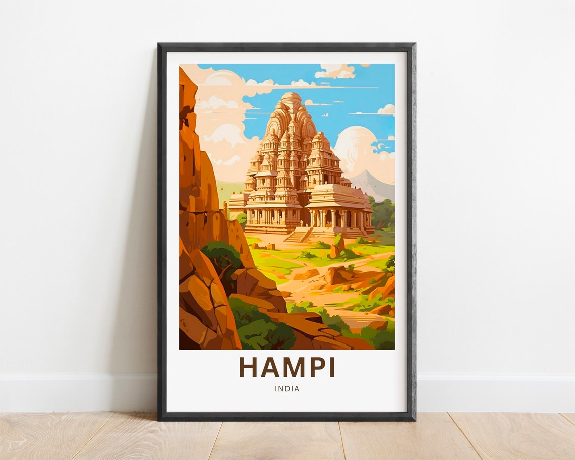 Hampi India Ancient Temple Complex Sandstone Towers Travel Poster
