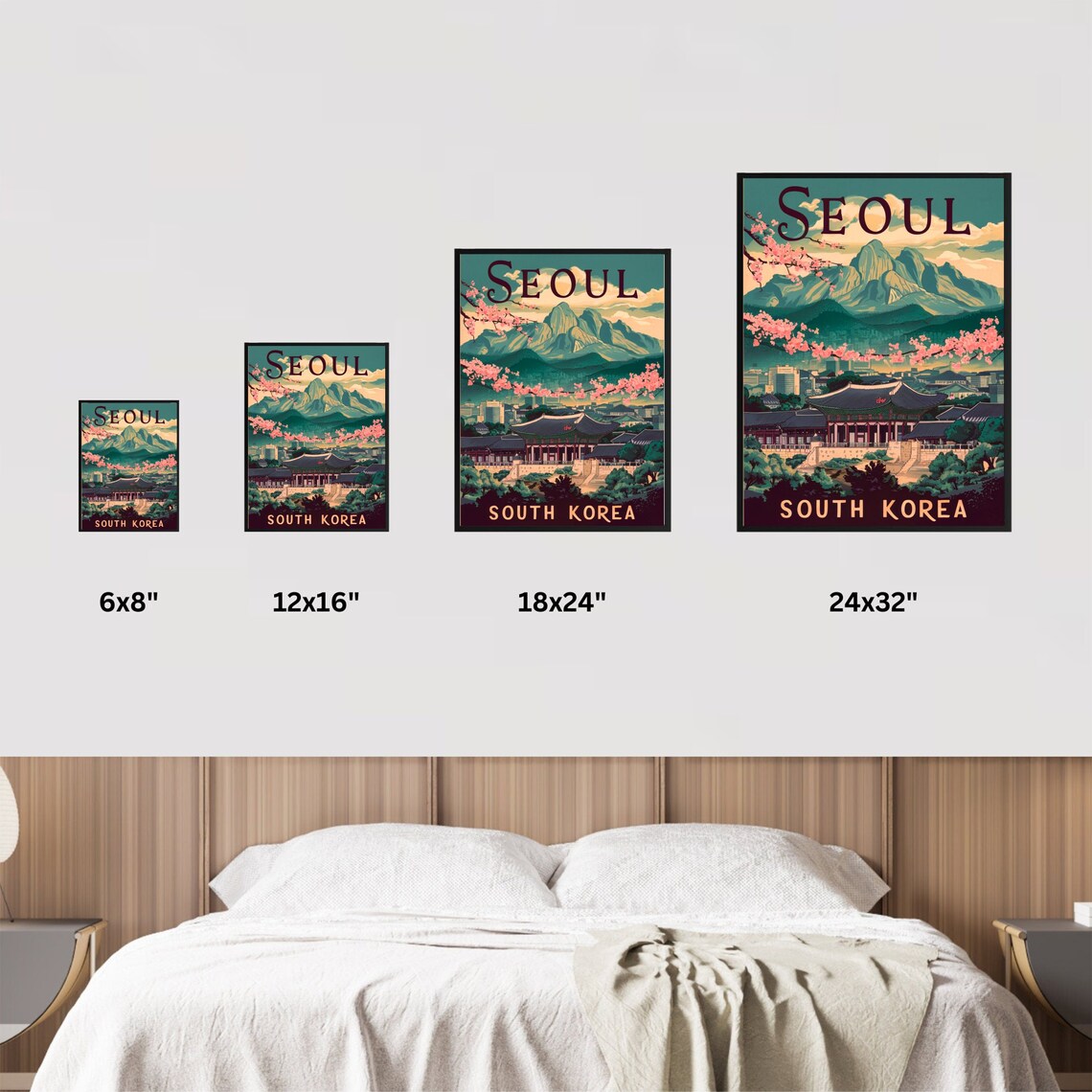 Seoul South Korea Palace Mountain Cherry Blossom Travel Poster - Image 3