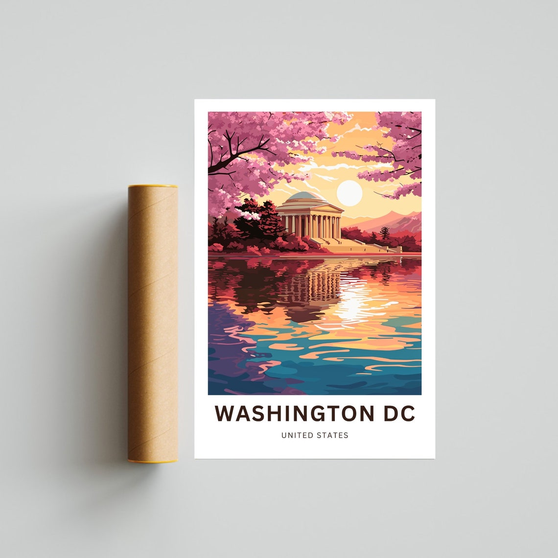 Washington DC Jefferson Memorial Cherry Blossoms Art Travel Poster - Image 4