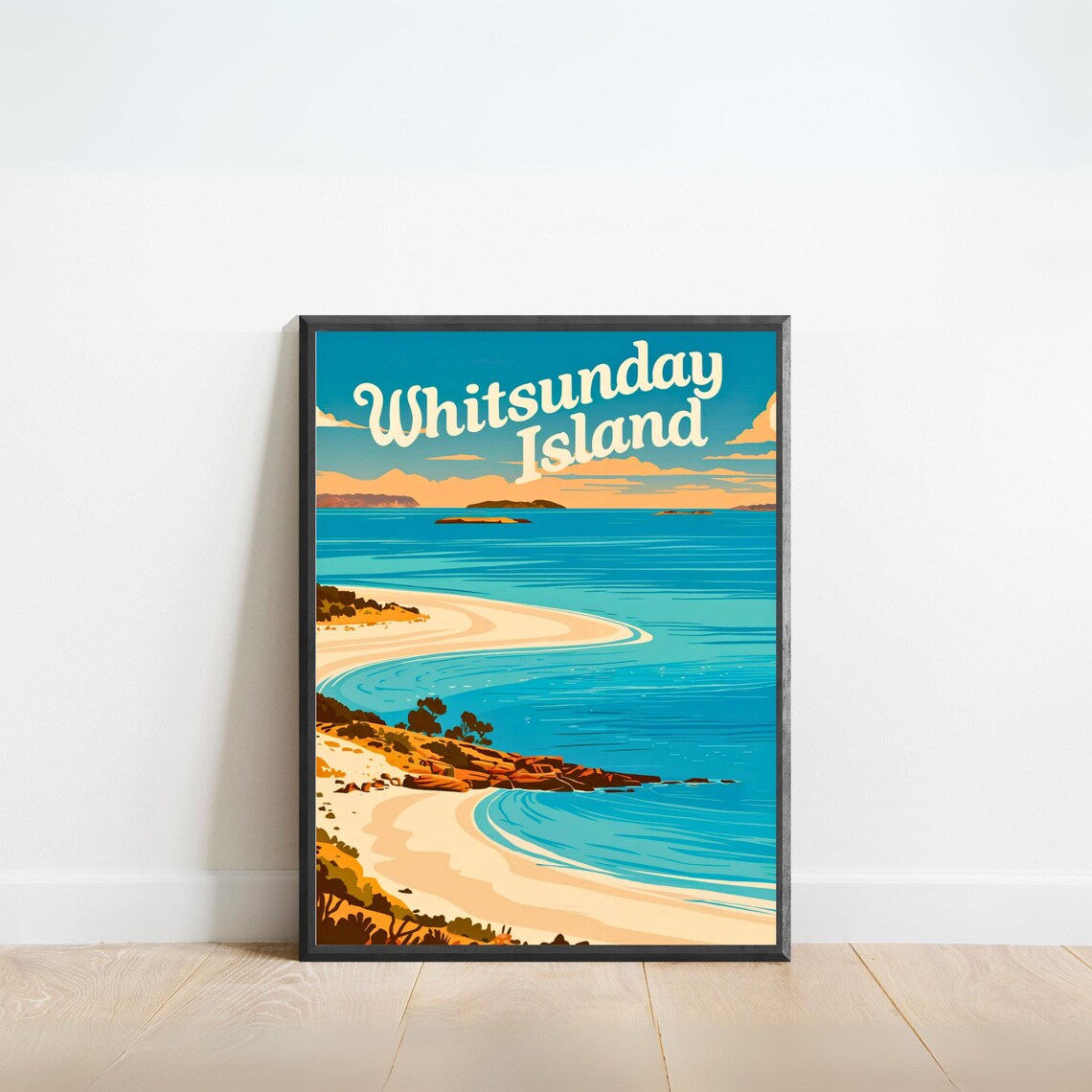 Whitsunday Island Australia Sunset Sandbar Beach Vintage Travel Poster