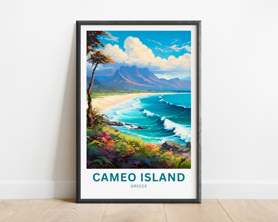 Cameo Island Greece Rolling Surf Rocky Shoreline Travel Poster