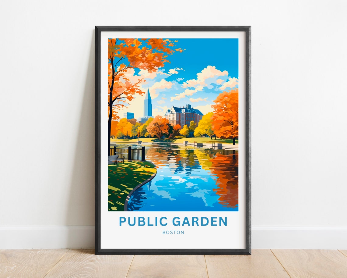 Boston Public Garden Serene Pond Autumn Trees Park Bench Poster