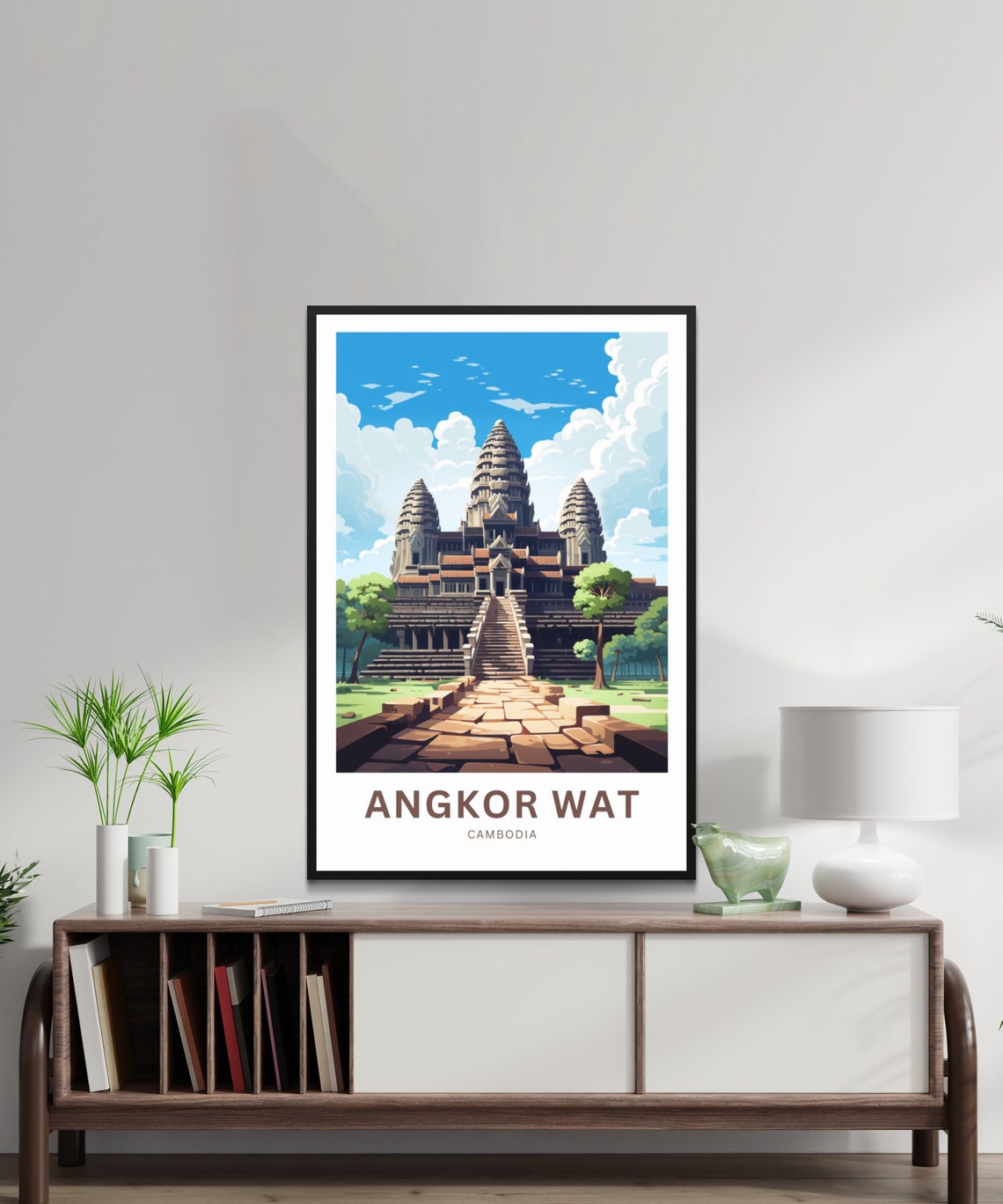 Personalized Angkor Wat Cambodia Travel Poster Stone Causeway View Art - Image 2