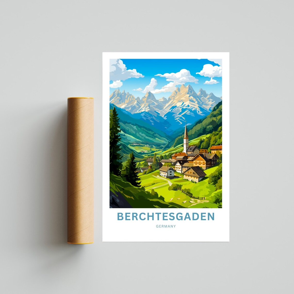 Berchtesgaden Germany Alpine Village Church Mountain Travel Poster - Image 4
