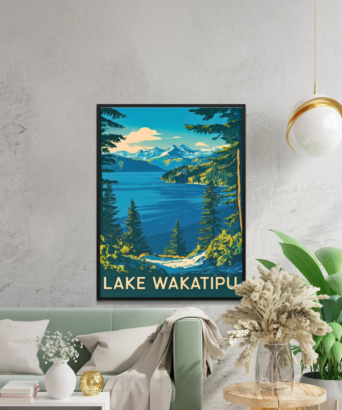 Lake Wakatipu Vintage Travel Poster Wakatipu Print New Zealand Wall Art Framed Gift New Zealand Present - Image 2