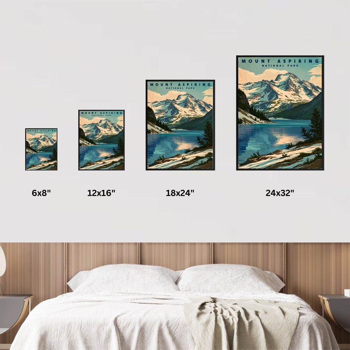 Mount Aspiring National Park Vintage Alpine Lake View Poster - Image 2