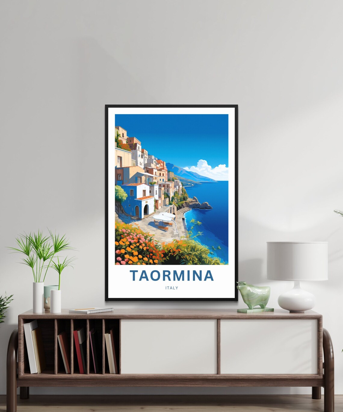 Personalized Taormina Italy Cliffside Town Flowers Travel Poster - Image 2