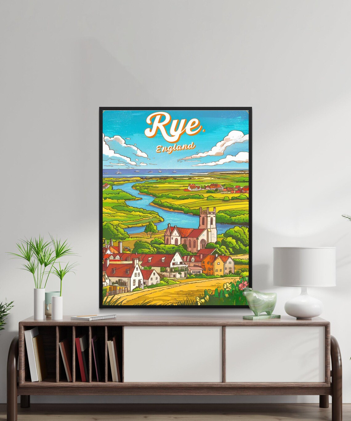 Rye England Vintage Travel Poster Riverside Church Village Countryside - Image 3