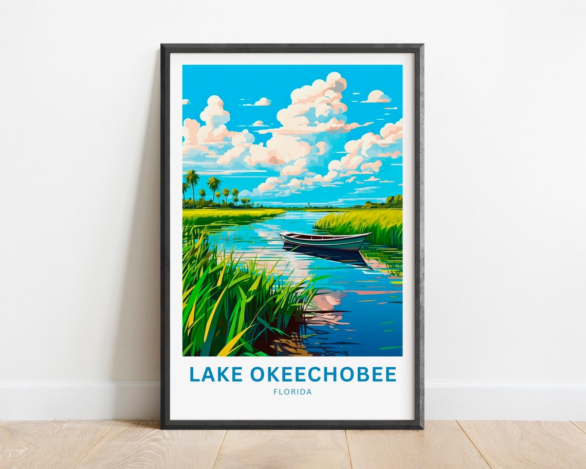 Lake Okeechobee Florida Marsh Channel Rowboat Nature Travel Poster