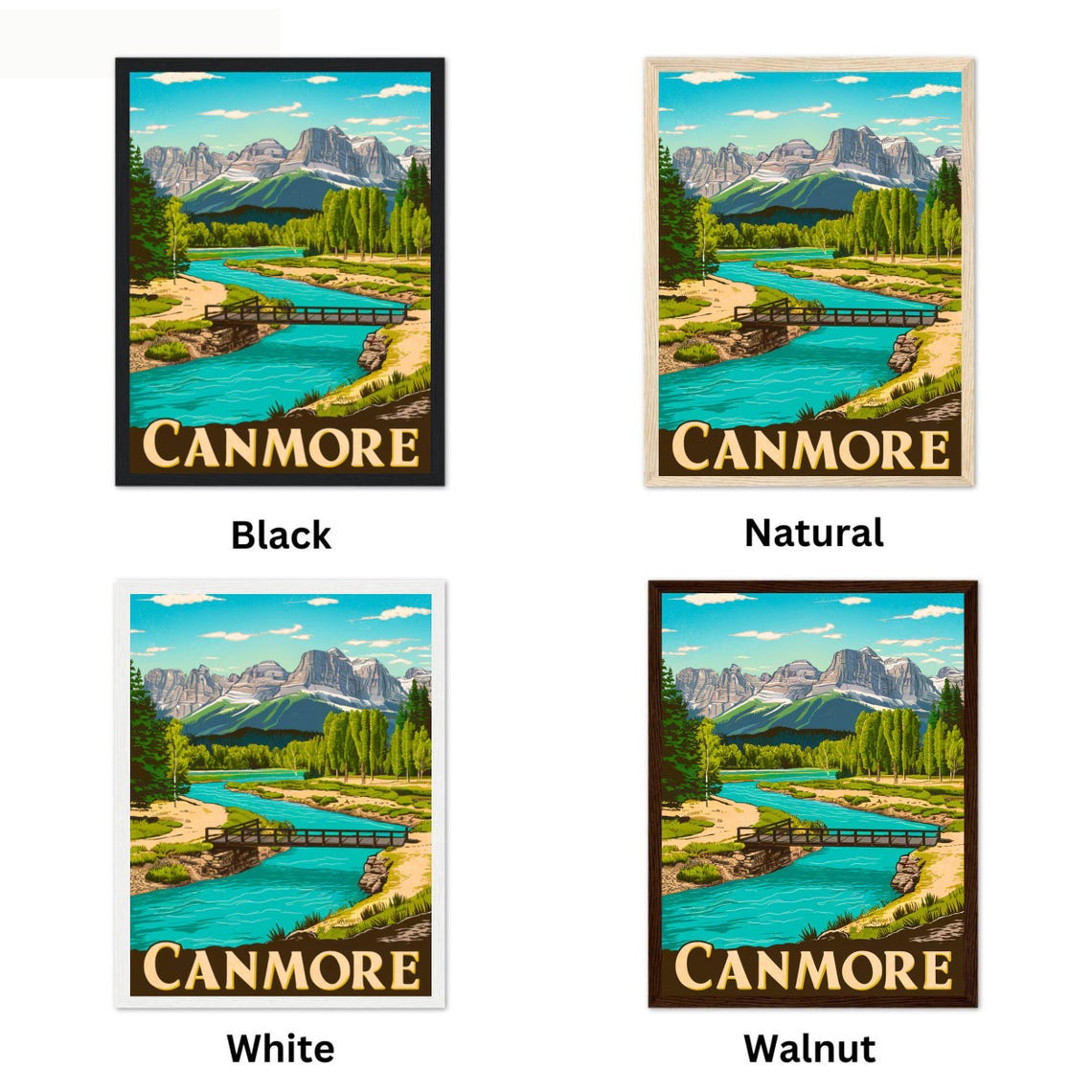 Canmore Canada Vintage Mountain River Poster Rocky Peaks Bridge Scene - Image 4