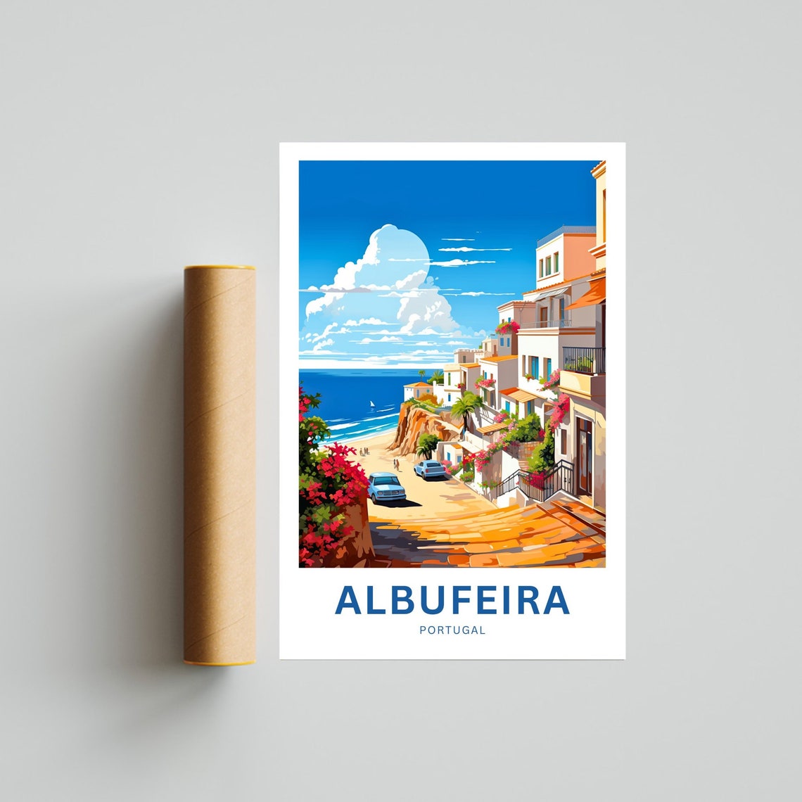 Personalized Scenic Albufeira Portugal Cliff Beach Travel Poster - Image 4