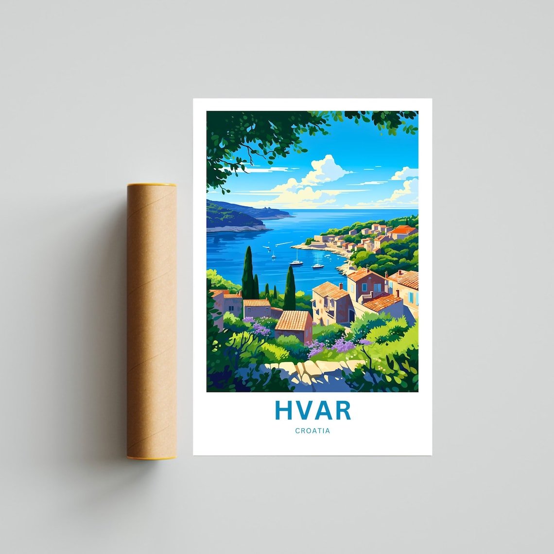 Hvar Croatia Sunny Island Bay Coastal Village Scenic Travel Poster - Image 4