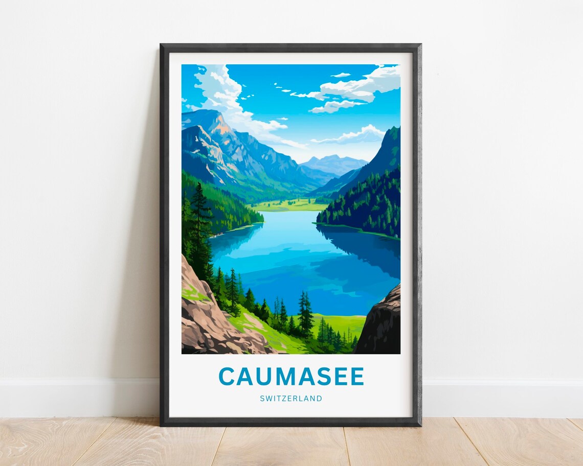 Caumasee Switzerland Alpine Lake Forest Mountains Travel Poster