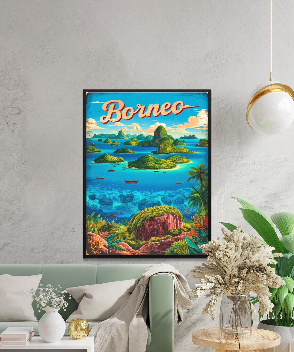 Borneo Tropical Islands Turquoise Sea Vintage Art Travel Poster - Image 3