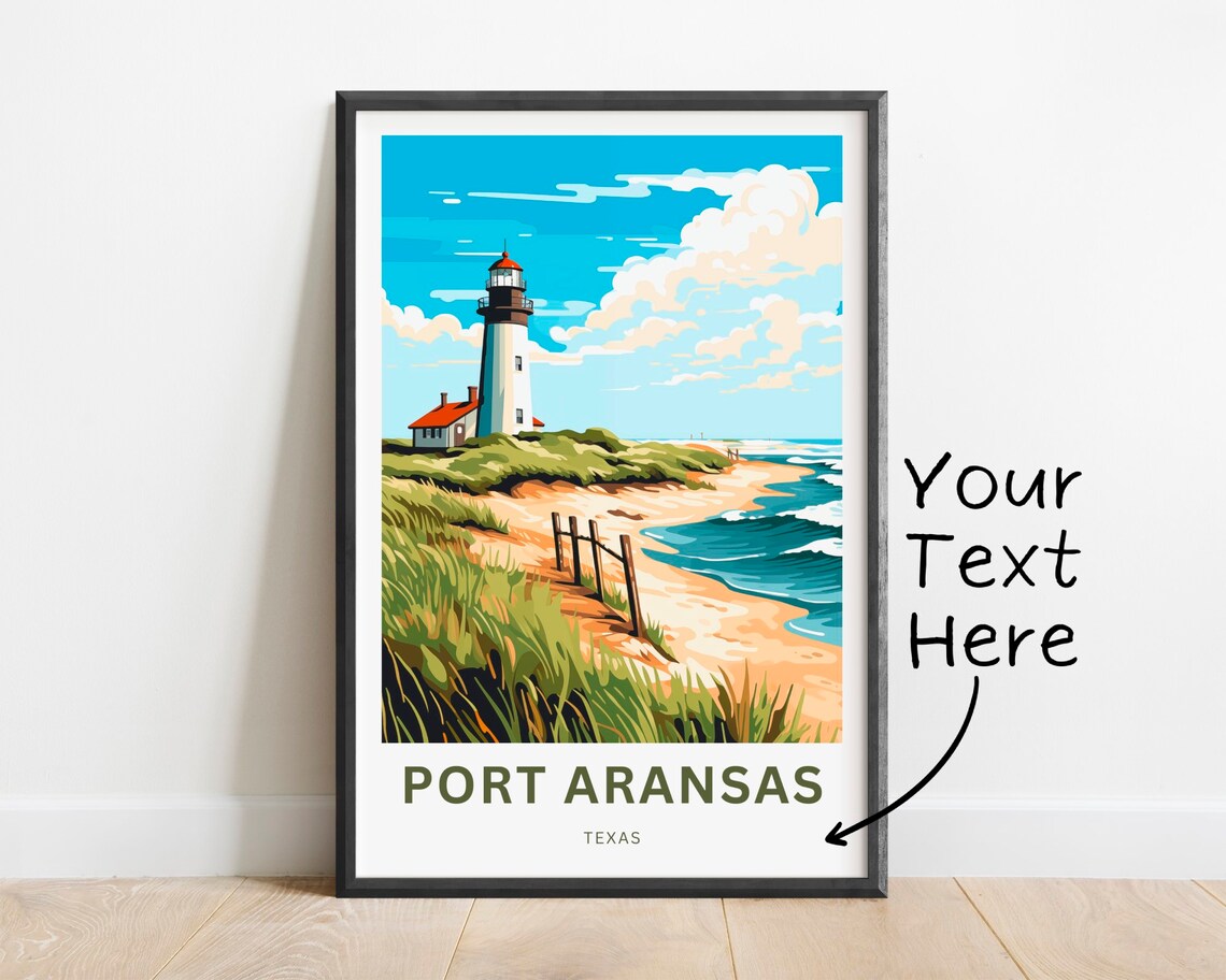 Port Aransas Texas Lighthouse Beach Custom Text Travel Poster