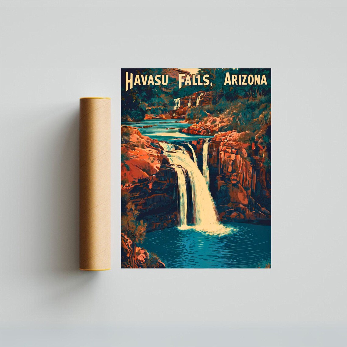 Havasu Falls Arizona Night Waterfall Canyon Vintage Travel Poster - Image 4