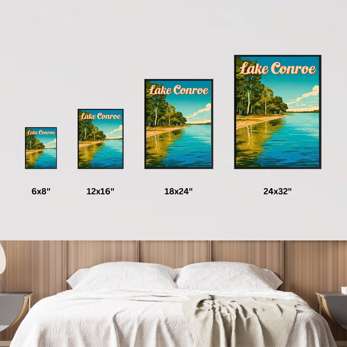 Lake Conroe Texas Travel Poster Pine Shoreline Reflection Lake Art - Image 3