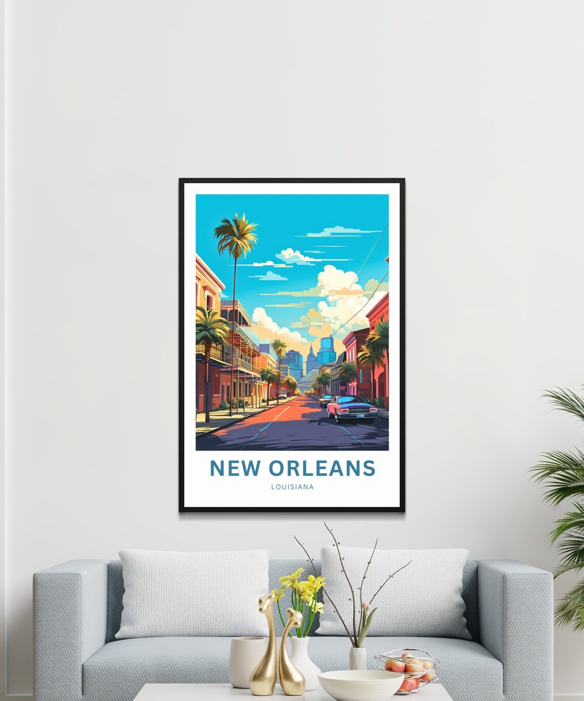 New Orleans Louisiana Palm Lined Avenue City Skyline Scene Poster - Image 3
