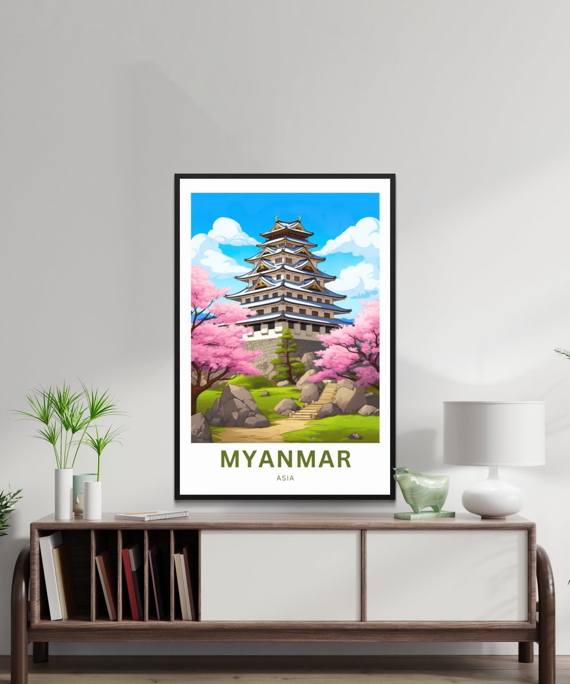 Myanmar Asia Pagoda Tower Cherry Blossom Personalized Poster - Image 2