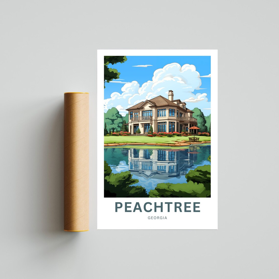 Peachtree Georgia Lakeside Home Vintage Travel Poster Southern Charm - Image 4