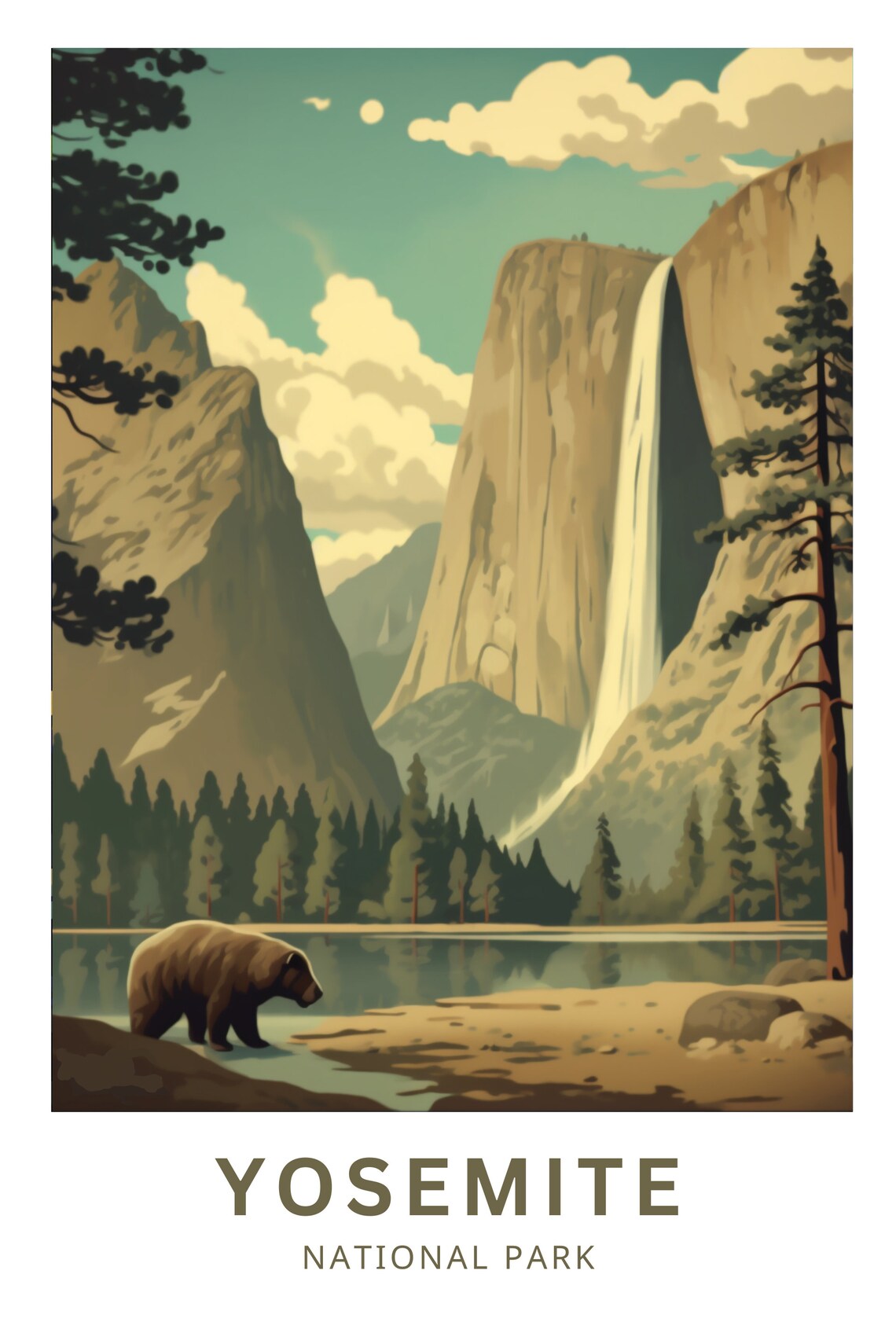 Yosemite National Park California Vintage Bear Waterfall Travel Poster - Image 3